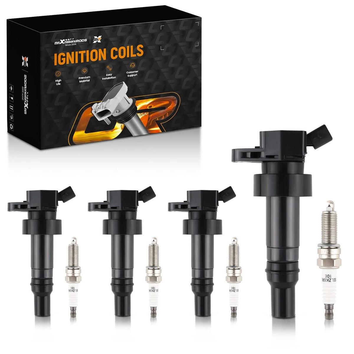 Set of 4 Ignition Coils + Spark Plugs for Hyundai Accent Kia Rio Soul (2012–2019)