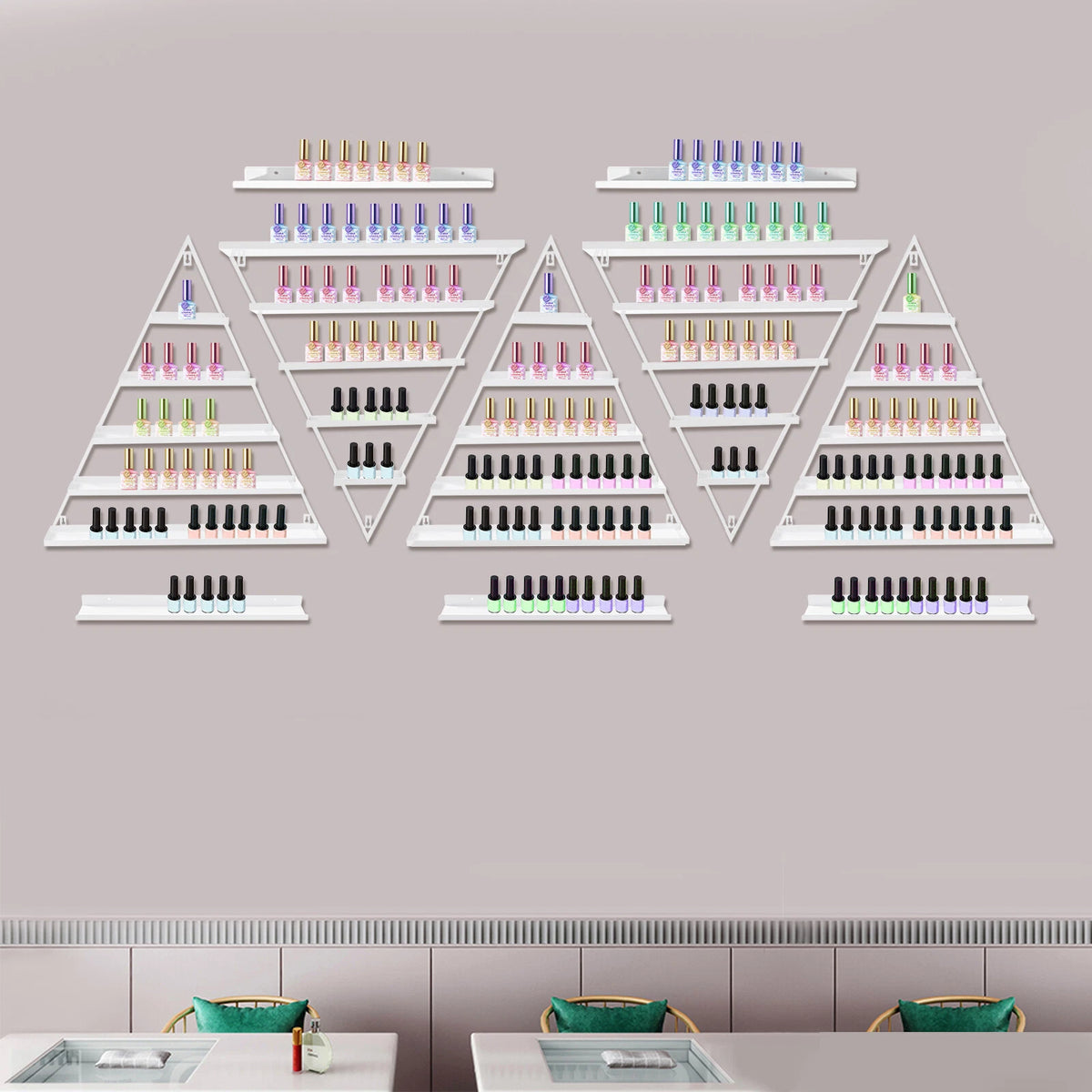 Set of 10 Wall-mounted Triangular Nail Polish Racks 5-tier Display