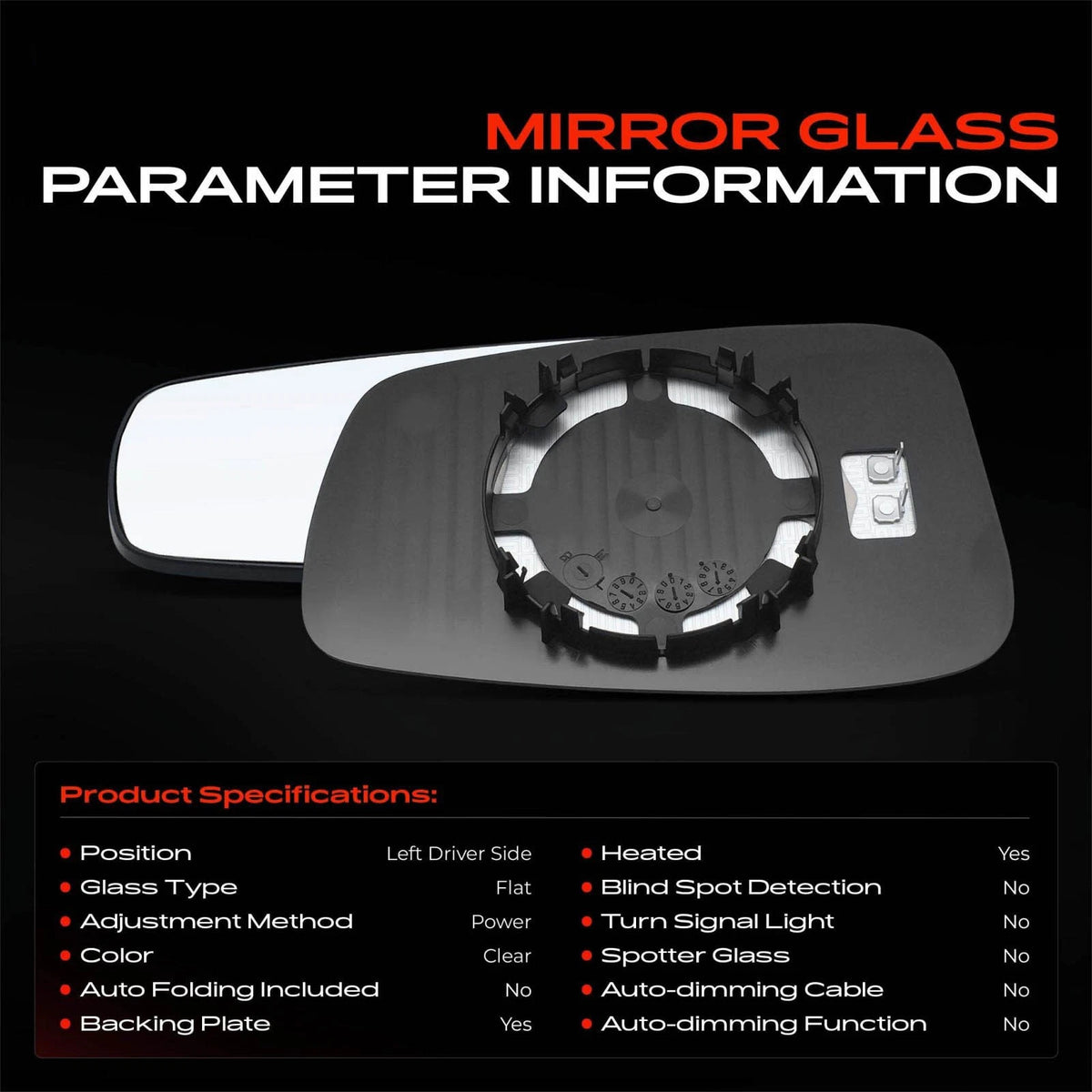 Driver Power Mirror Glass for Hyundai Sonata (2011–2014) - Heated, 876113Q010, HY1324108