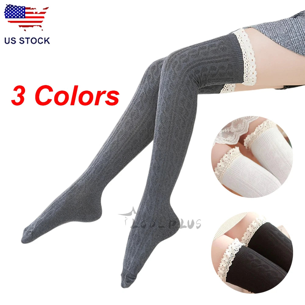 Thigh High Cable Knit Socks for Women - Winter Over Knee Boot Warmers