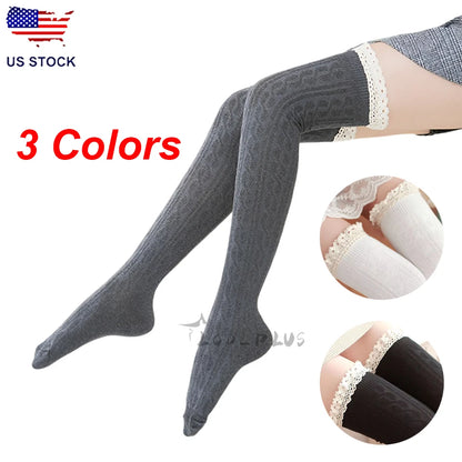 Thigh High Cable Knit Socks for Women - Winter Over Knee Boot Warmers