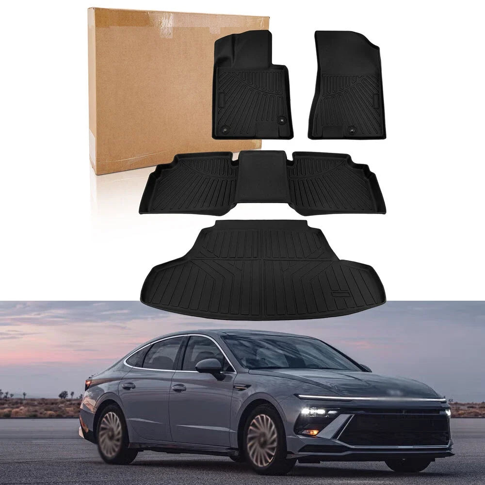 Set of 2 Front & Rear Floor Mats Liners for Hyundai Sonata (2020–2024) / Kia K5 (2021–2025) TPE