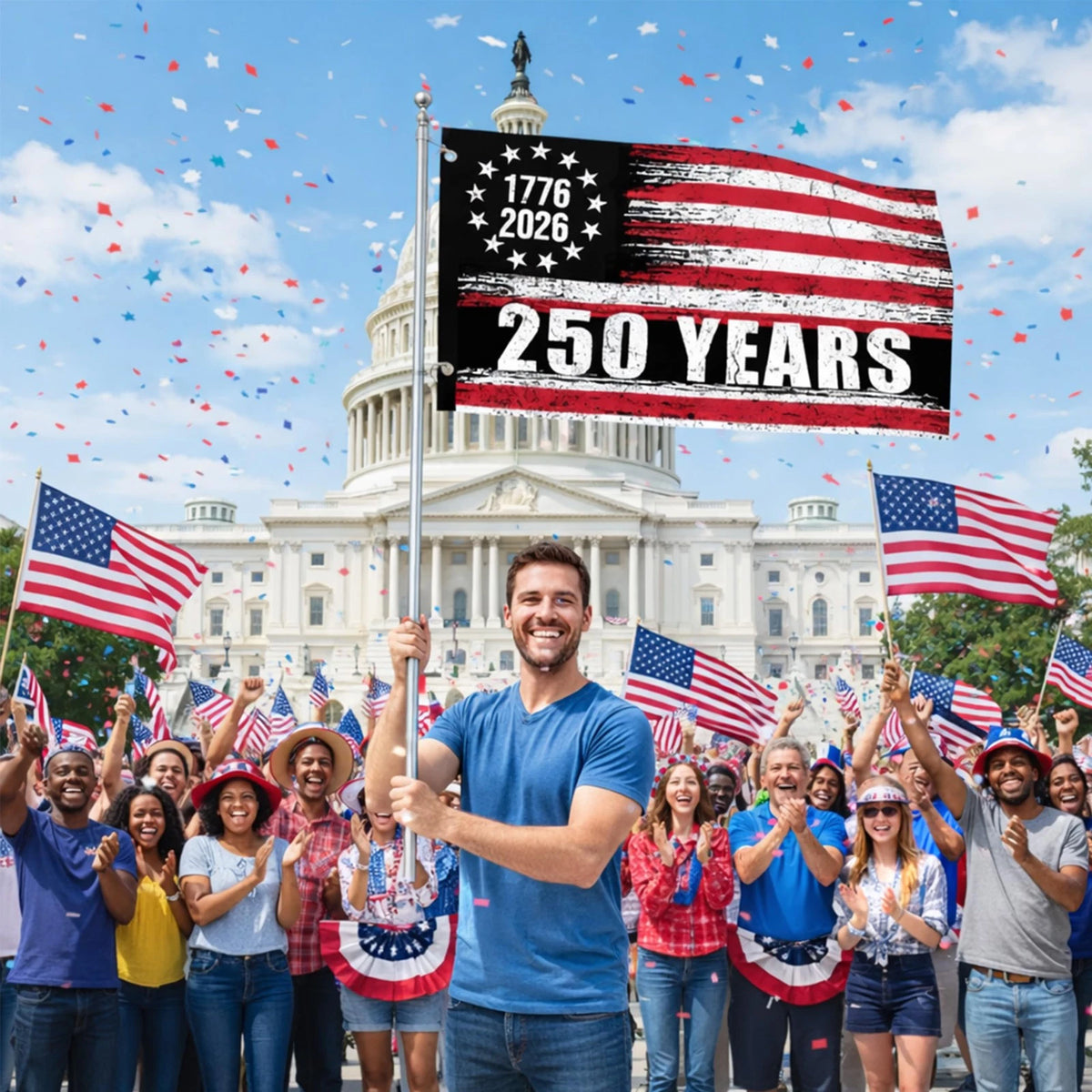 3x5 Ft Double-Sided USA Flag for 250 Anniversary (1776-2026)