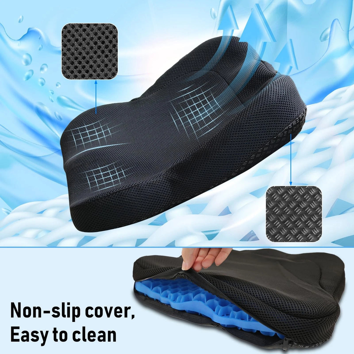 Cooling Gel Seat Cushion for Cars (Breathable Honeycomb Design)