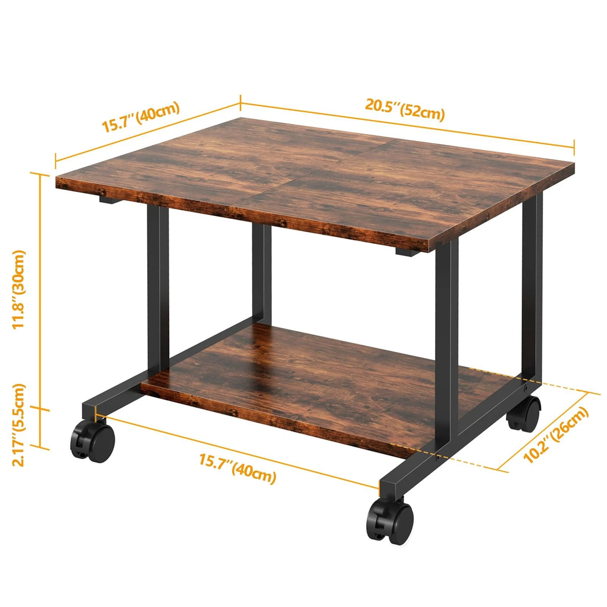 2-Tier Mobile Rolling Printer Stand for Under Desk