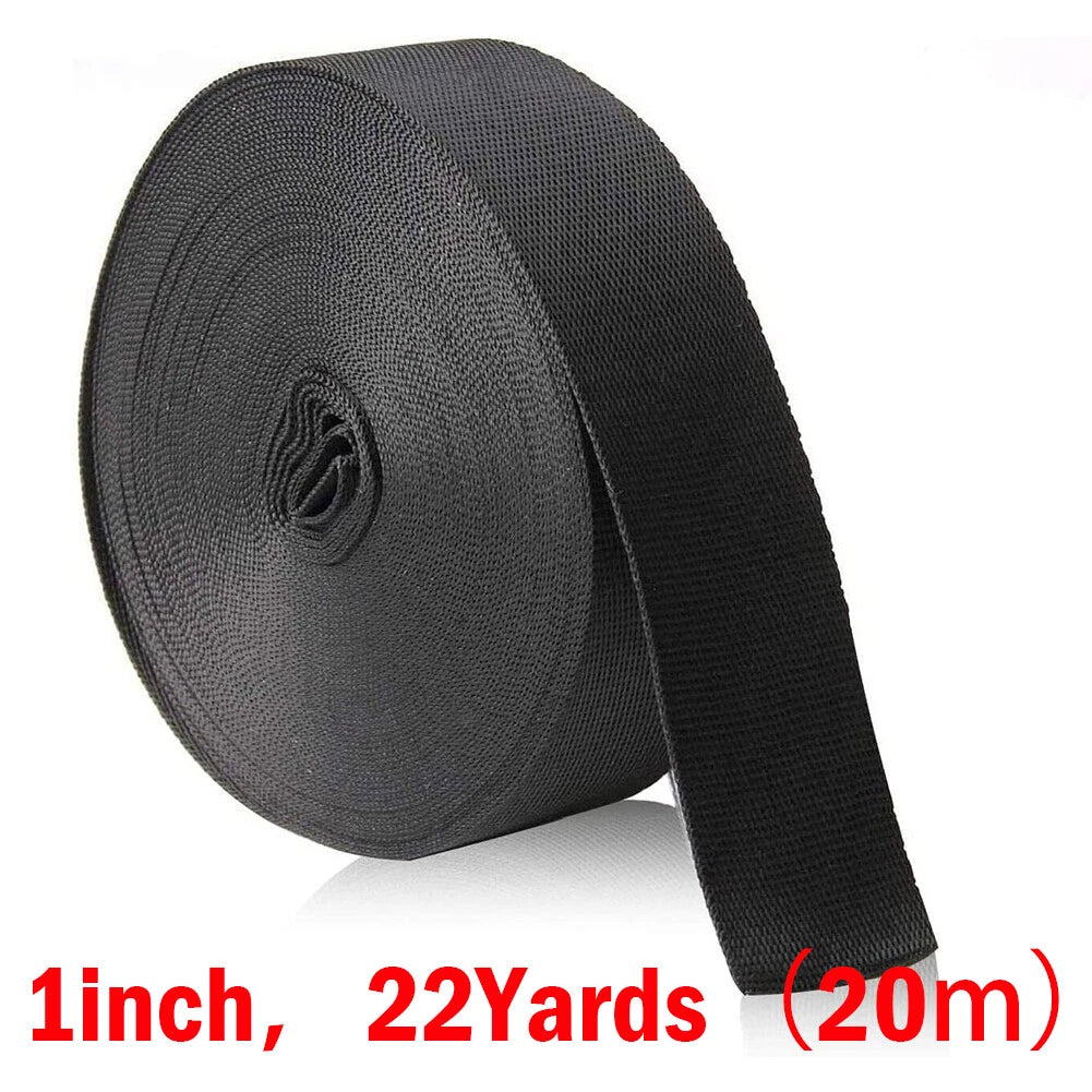1 Roll 22 Yards 1 Inch Wide Black Nylon Heavy Duty Webbing Strap