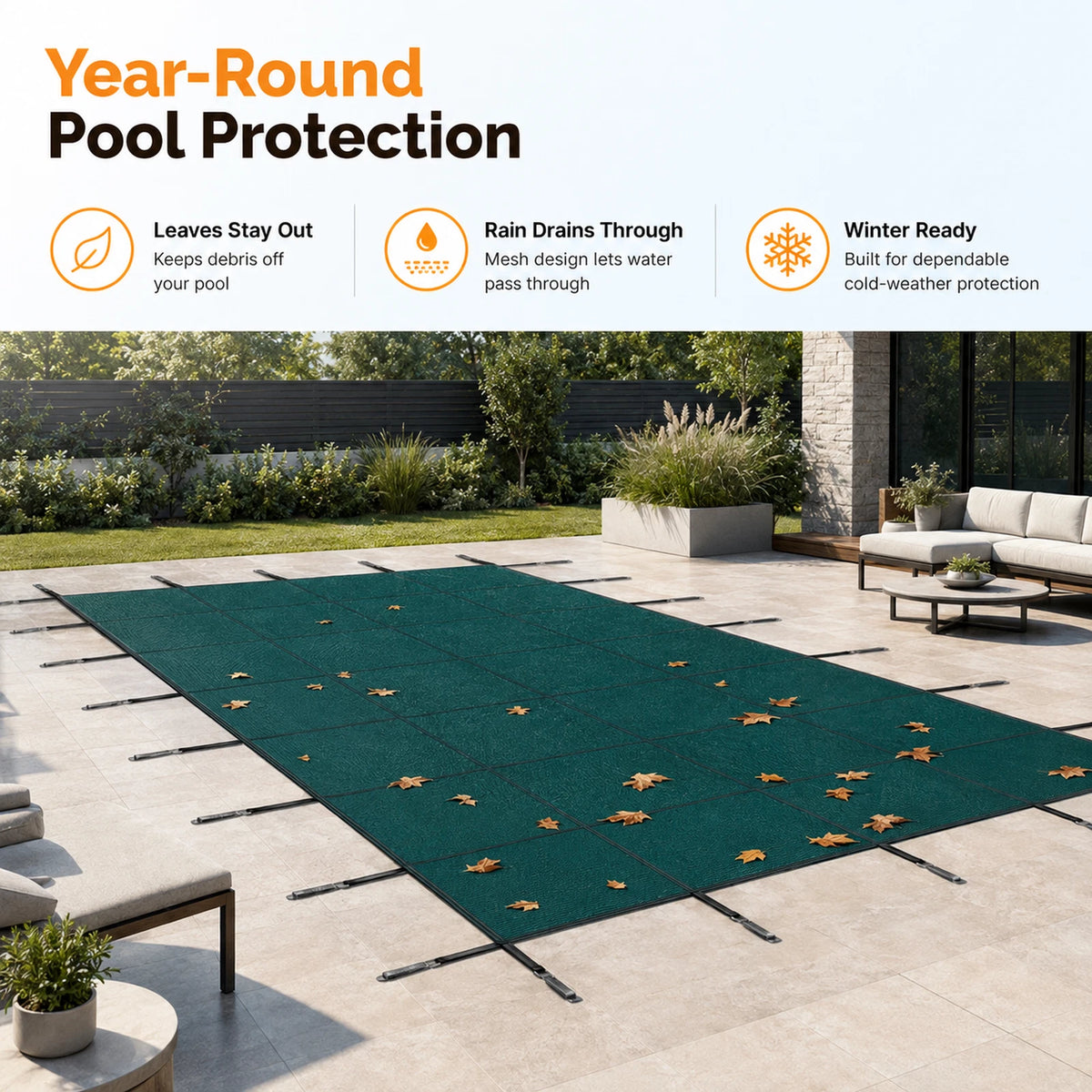 Safety Pool Cover for Above/Inground Pools (16x32, 18x36, 20x40 FT)