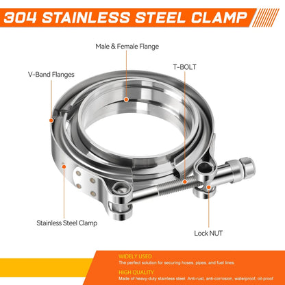 2X 3" OD Stainless Steel V-Band Clamp & Flange Set for Universal Applications