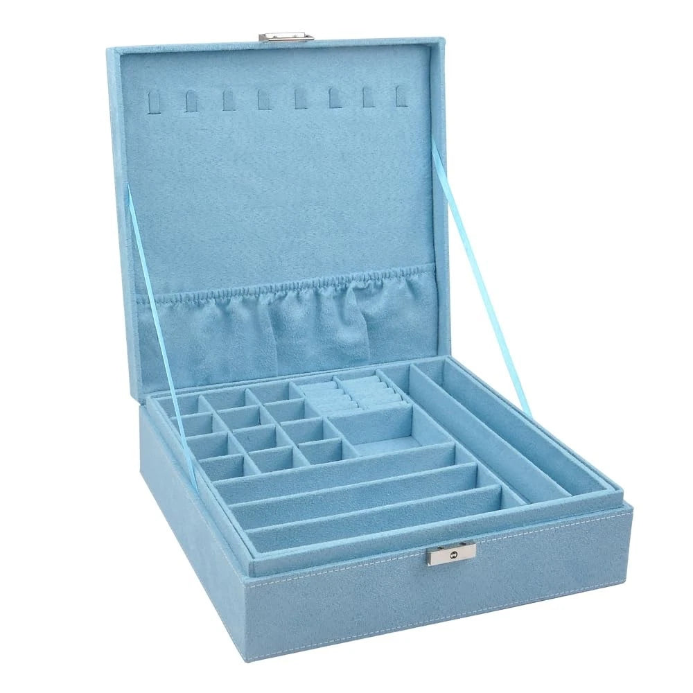 Jewelry Box Organizer for 10 x 10 Inches (2-Layer, Handle, Necklace Holder)