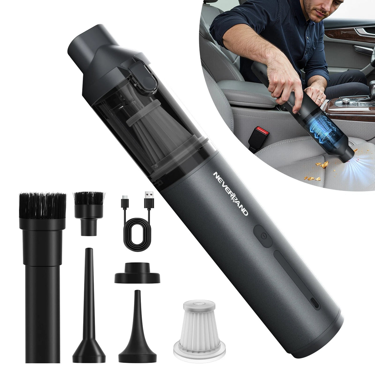 Portable Mini Cordless Car Vacuum Cleaner 100W Strong Suction