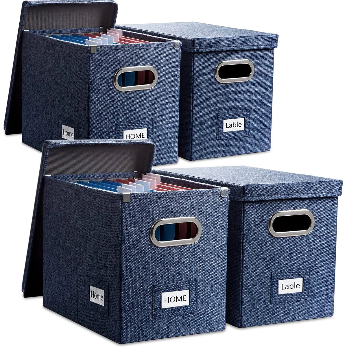 Set of 4 Collapsible Linen File Organizer Boxes
