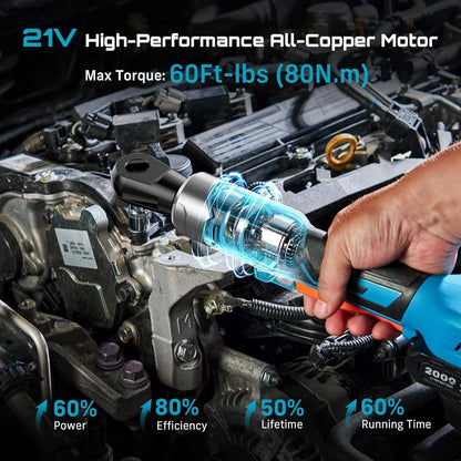 3/8" Cordless Electric Ratchet Wrench 21V 80Nm with Batteries & Case
