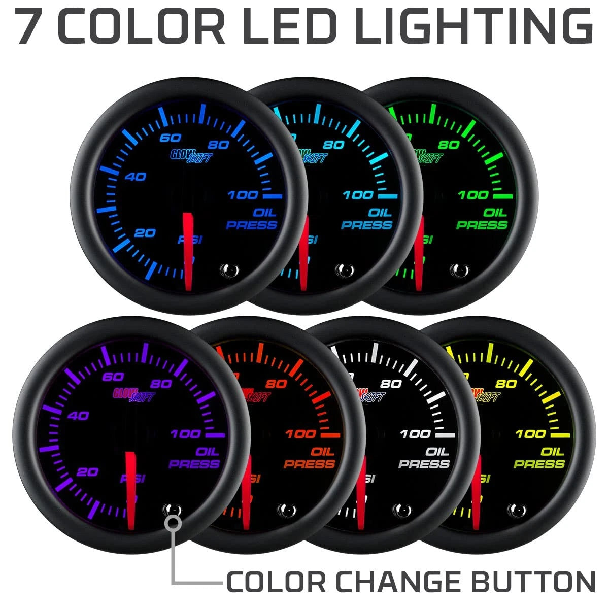 GlowShift 7 Color 100 PSI Oil Pressure Gauge Kit for Universal Fit (2000–2023)