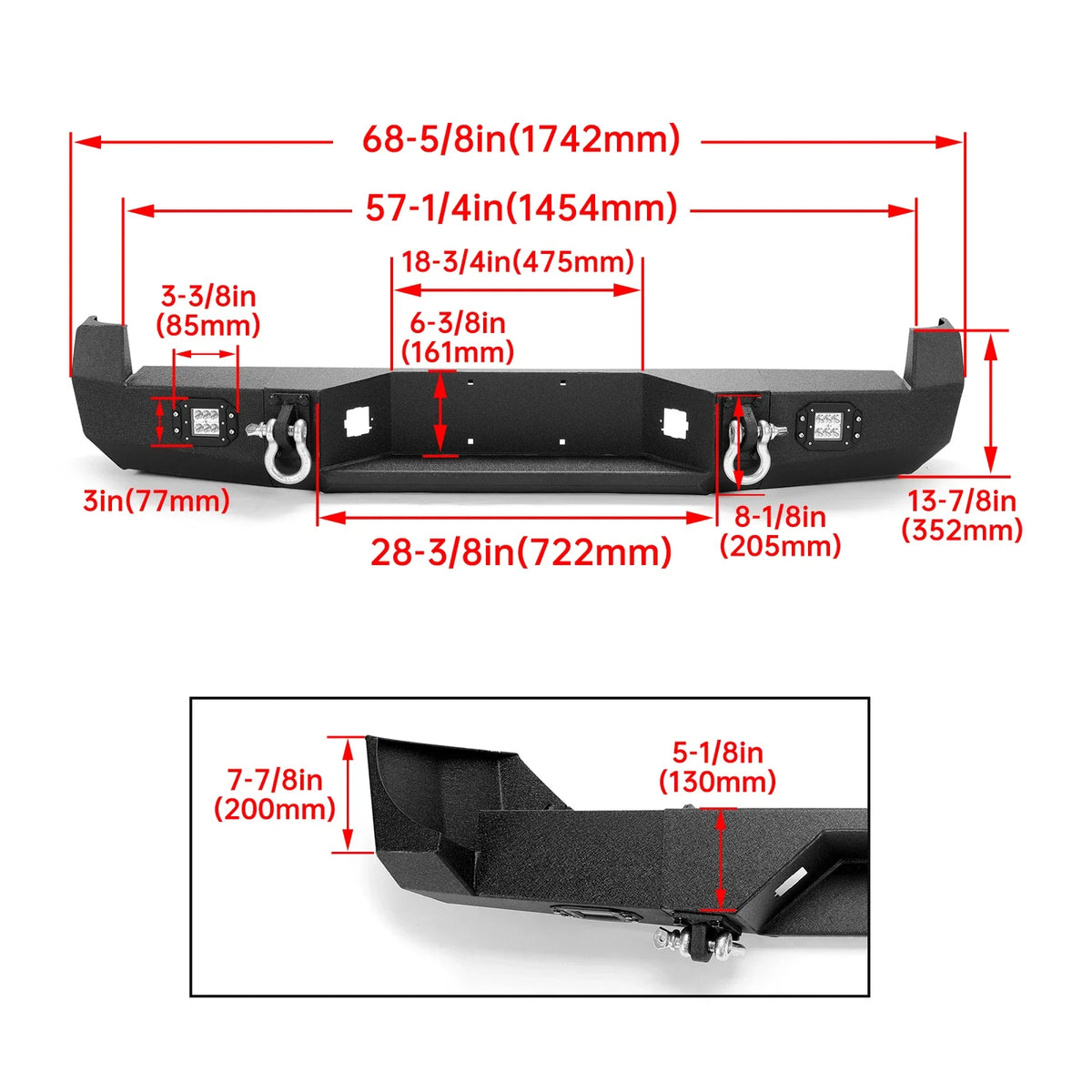Steel Rear Bumper with LED Lights & D-Rings for Toyota Tacoma (2005–2015)