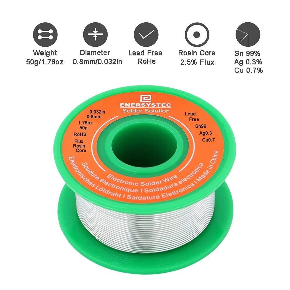 Lead-Free Solder Wire Rosin Core 0.8mm for Automotive Use (Pack of 1)
