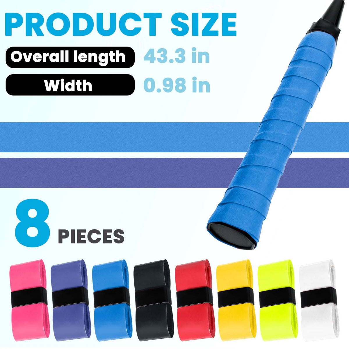 8X Tennis Racket Grip Tape - Tacky Non-Slip Colorful