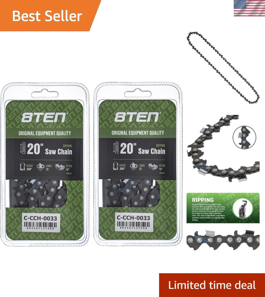 2X 20 Inch Chainsaw Ripping Chain .050 3/8 for Husqvarna & Stihl
