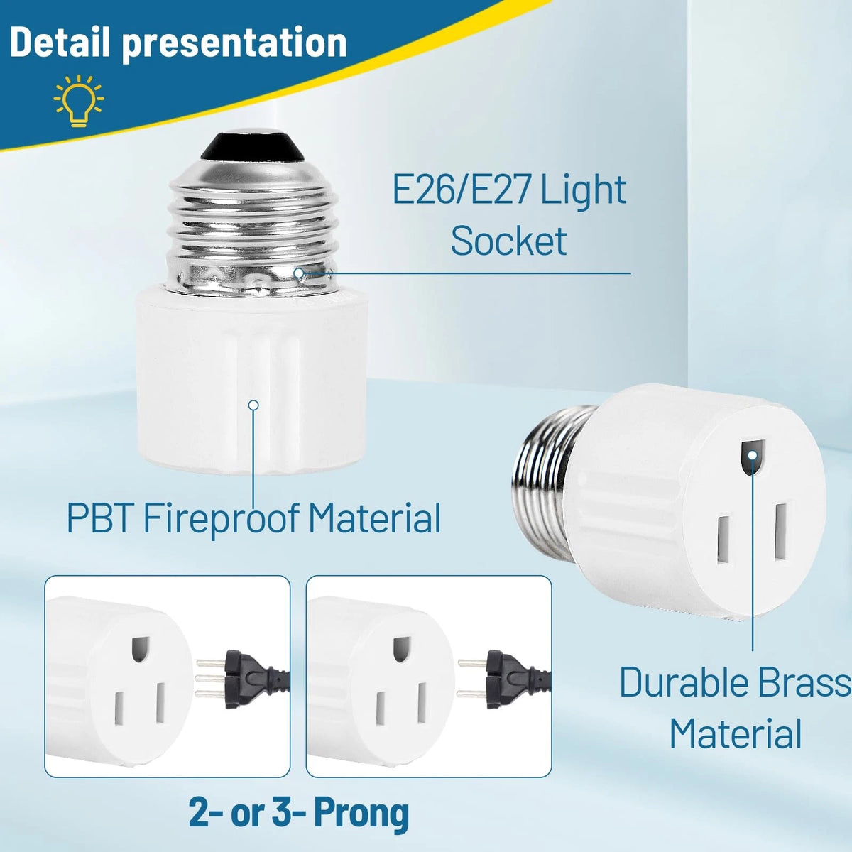 3-Prong Light Socket to Plug Adapter for E26/E27 (No Year Range)