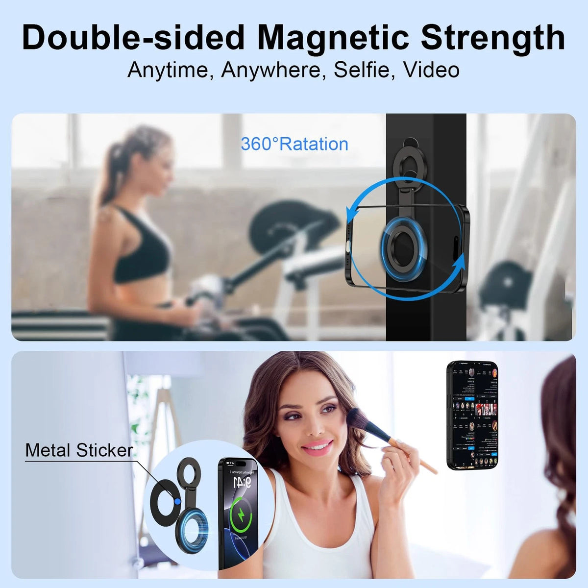 Magnetic Phone Grip Stand for Gym Use - Black