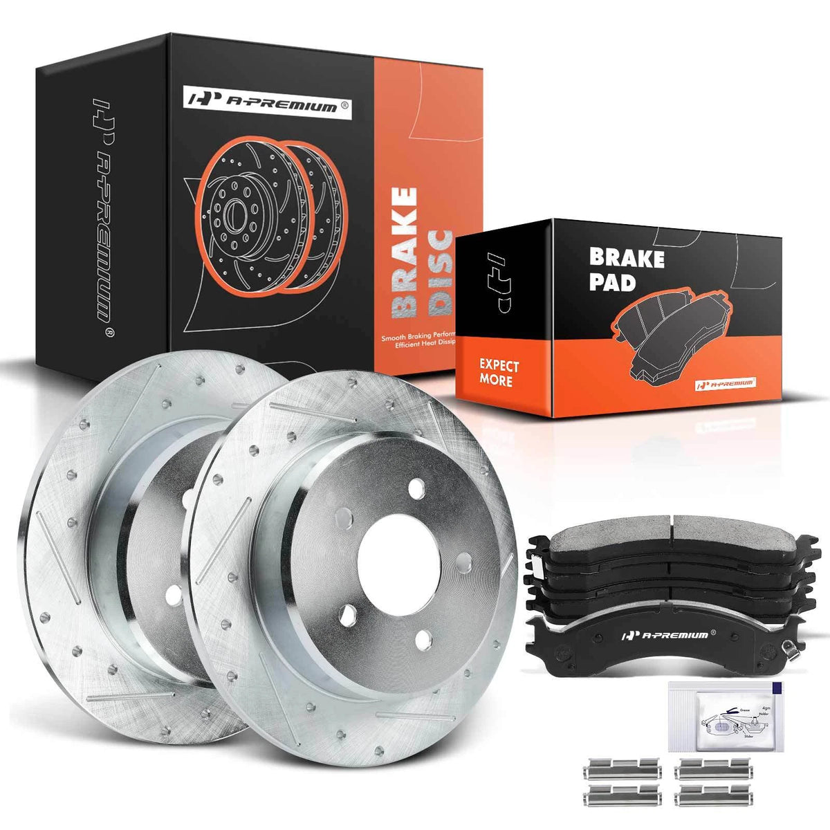 Set of 2 Front Drilled Brake Rotors & Ceramic Pads for Dodge Ram 2500 (2000–2002) - 63140088L, 63140088R, AR8746XPR, S-5393, P-859
