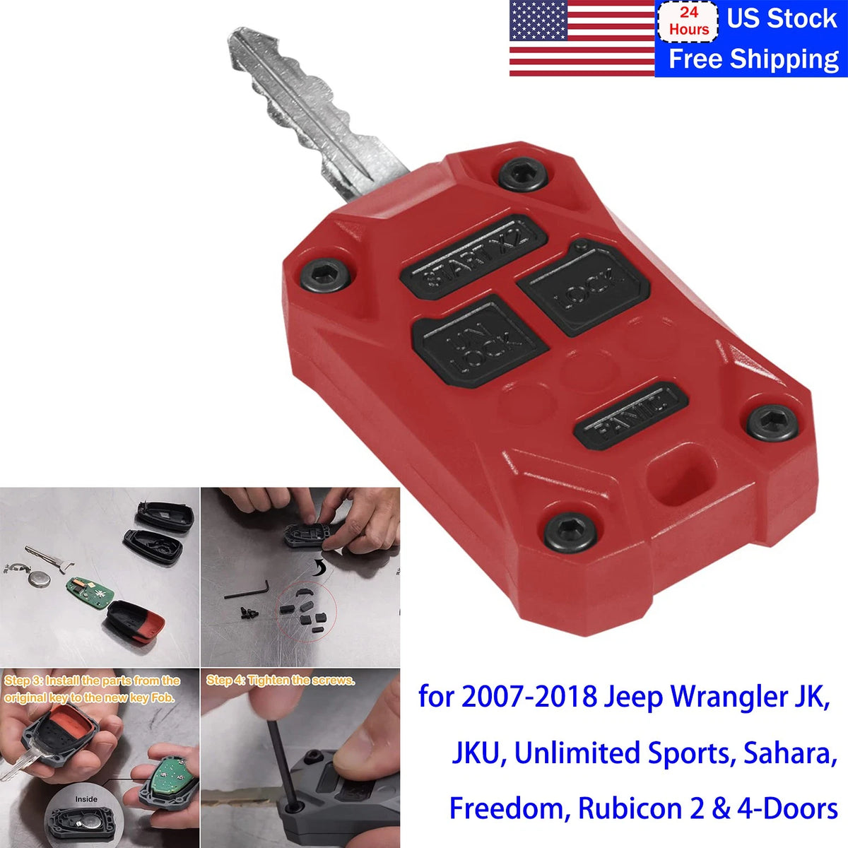 Key Fob Case Cover for Jeep Wrangler JK (2007–2018) Plastic Shell Protector