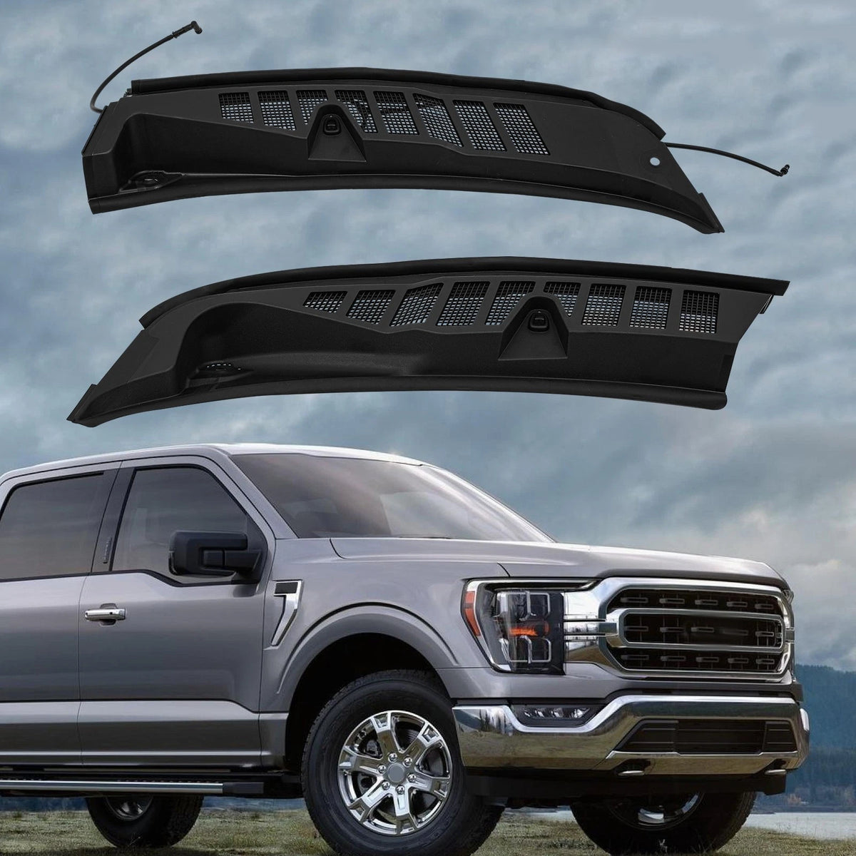 Set of 2 Windshield Wiper Cowl Grille Screen Covers for Ford F150 (2021–2025) ML3Z-15022A68-BA, ML3Z-15022A69-BA