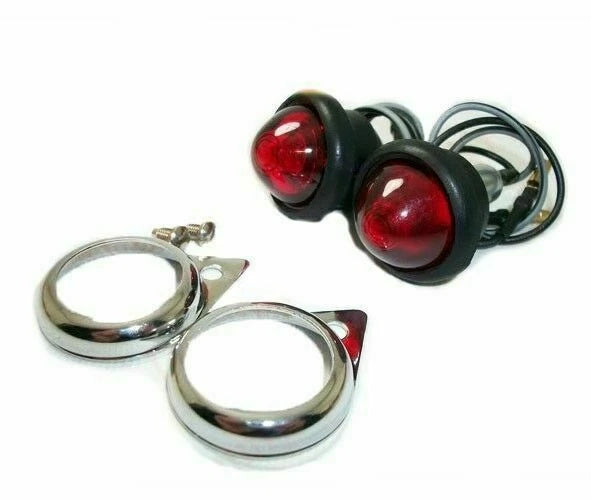 Set of 2 Chrome Rim Red Pilot Lights for Royal Enfield Motorcycle