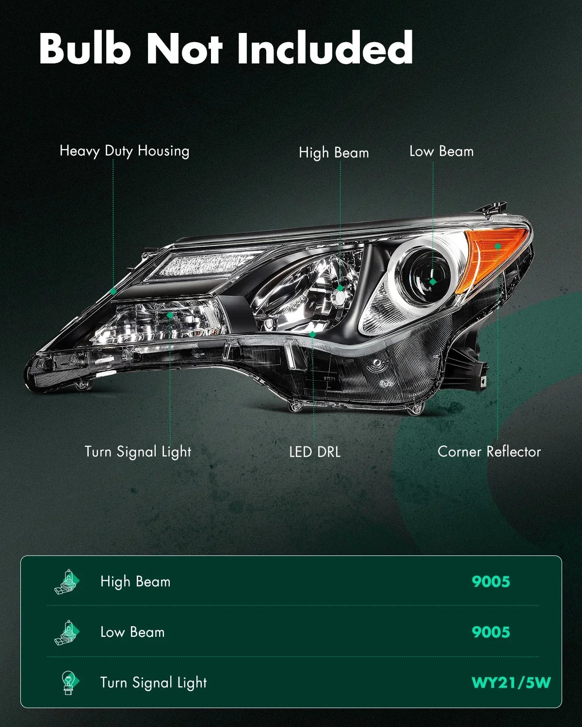 Headlight Assembly Set of 2 for Toyota RAV4 (2013–2015) Black Housing