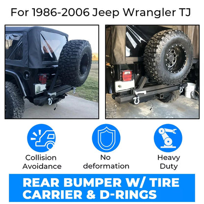 Rear Bumper with Tire Carrier & D-Ring for Jeep Wrangler (1987–2006)