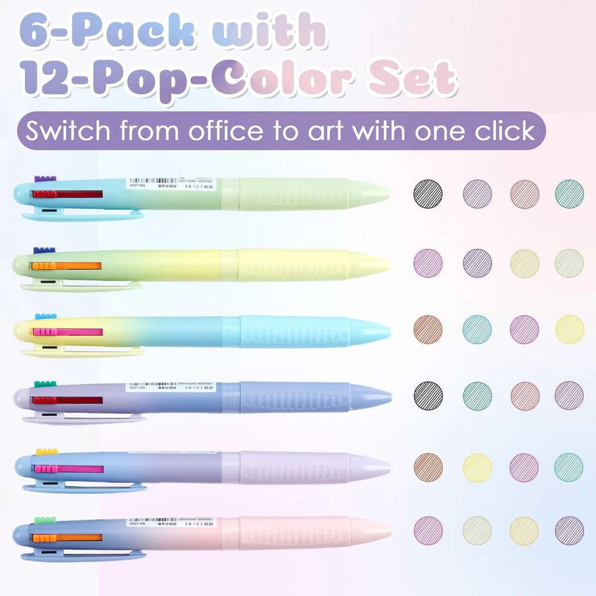 6X Multicolor Ballpoint Pens for Various Uses (Pack of 6)