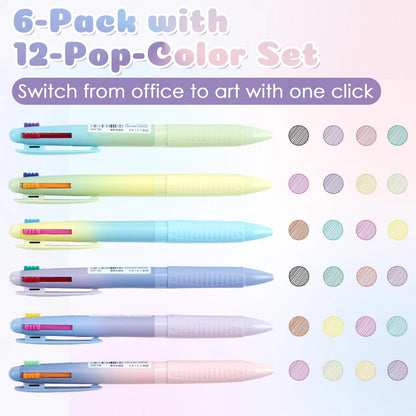 6X Multicolor Ballpoint Pens for Various Uses (Pack of 6)