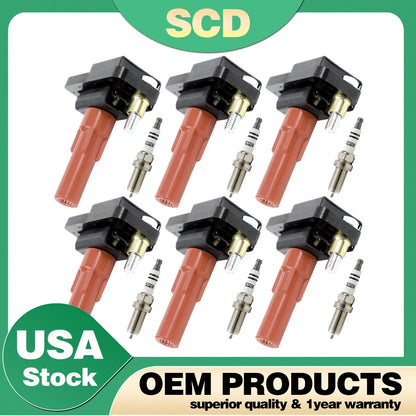 6X Red Ignition Coil & Spark Plug for Subaru Outback B9 Tribeca Legacy (2001–2009)