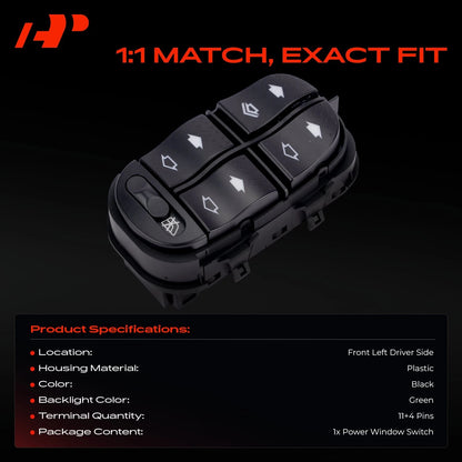 Front Left Power Window Switch for Ford Focus (2000–2007) 7S4Z14529A, YS4Z14529BA, 901-330
