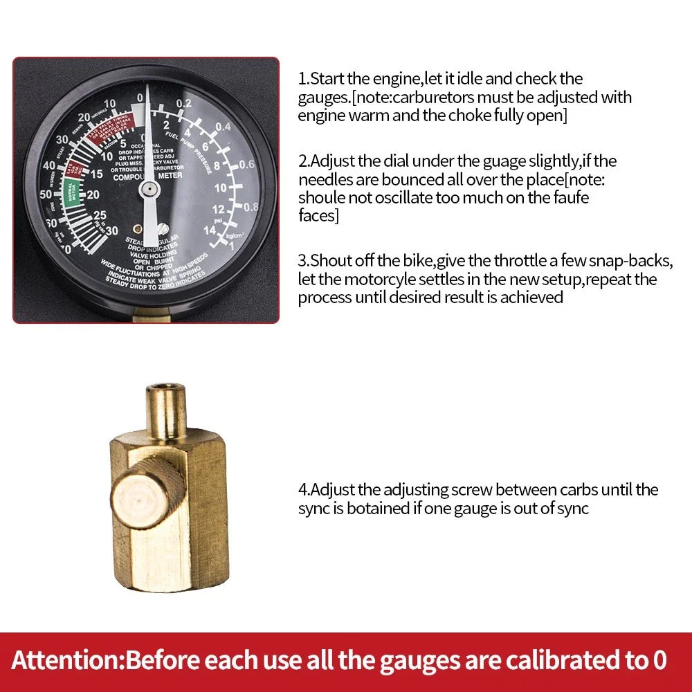 4X Fuel Vacuum Carburetor Synchronizer Tool Kit for