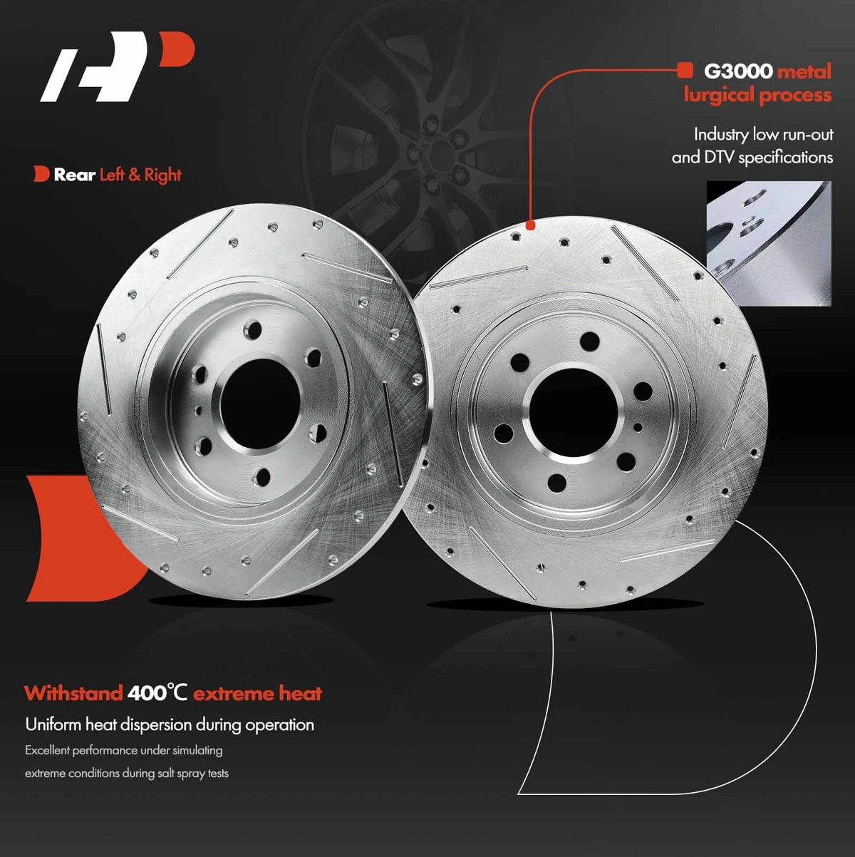 Set of 2 Rear Drilled Brake Rotors for Chevrolet Uplander (2006–2009)
