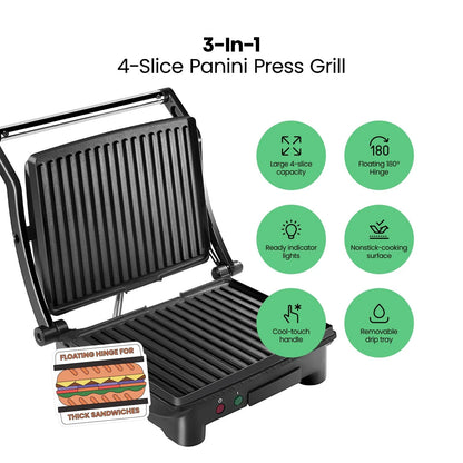 4-Slice Panini Press Grill for Chefman (Standard, Black)