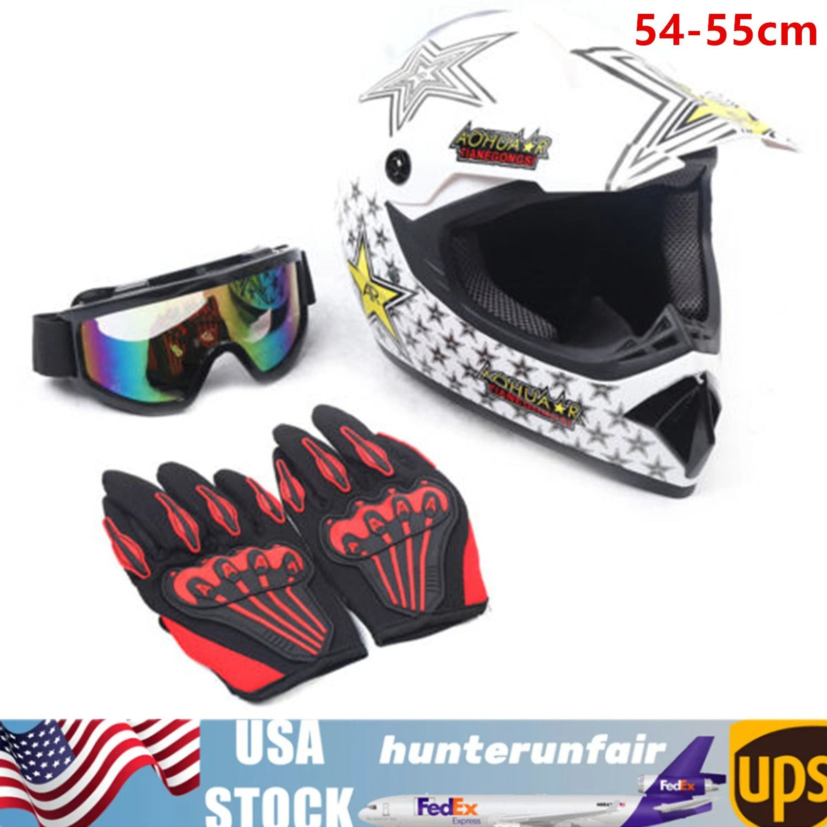 Helmet with Goggles and Gloves for Motorcycle Adult Motocross (MX ATV)