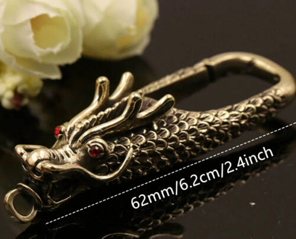 Solid Brass Dragon Head Belt Clip Buckle Key Chain Ring Holder Hook