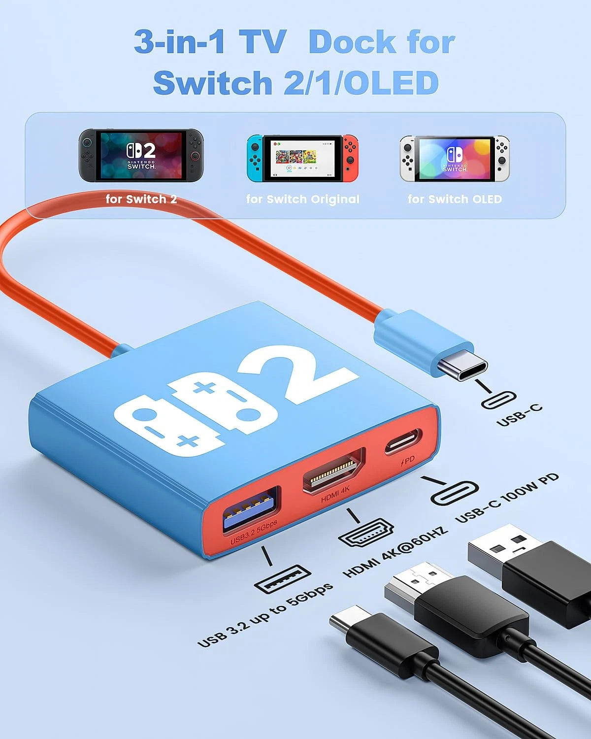 3-in-1 Switch Dock for Portable Travel Accessories