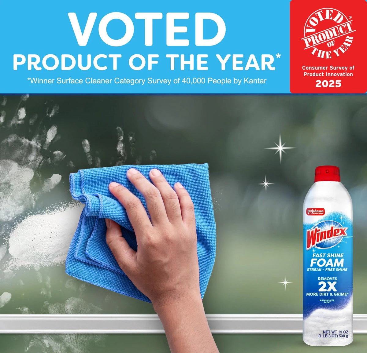 Windex Fast Shine Foam Glass Cleaner for All Vehicles (Pack of 1)
