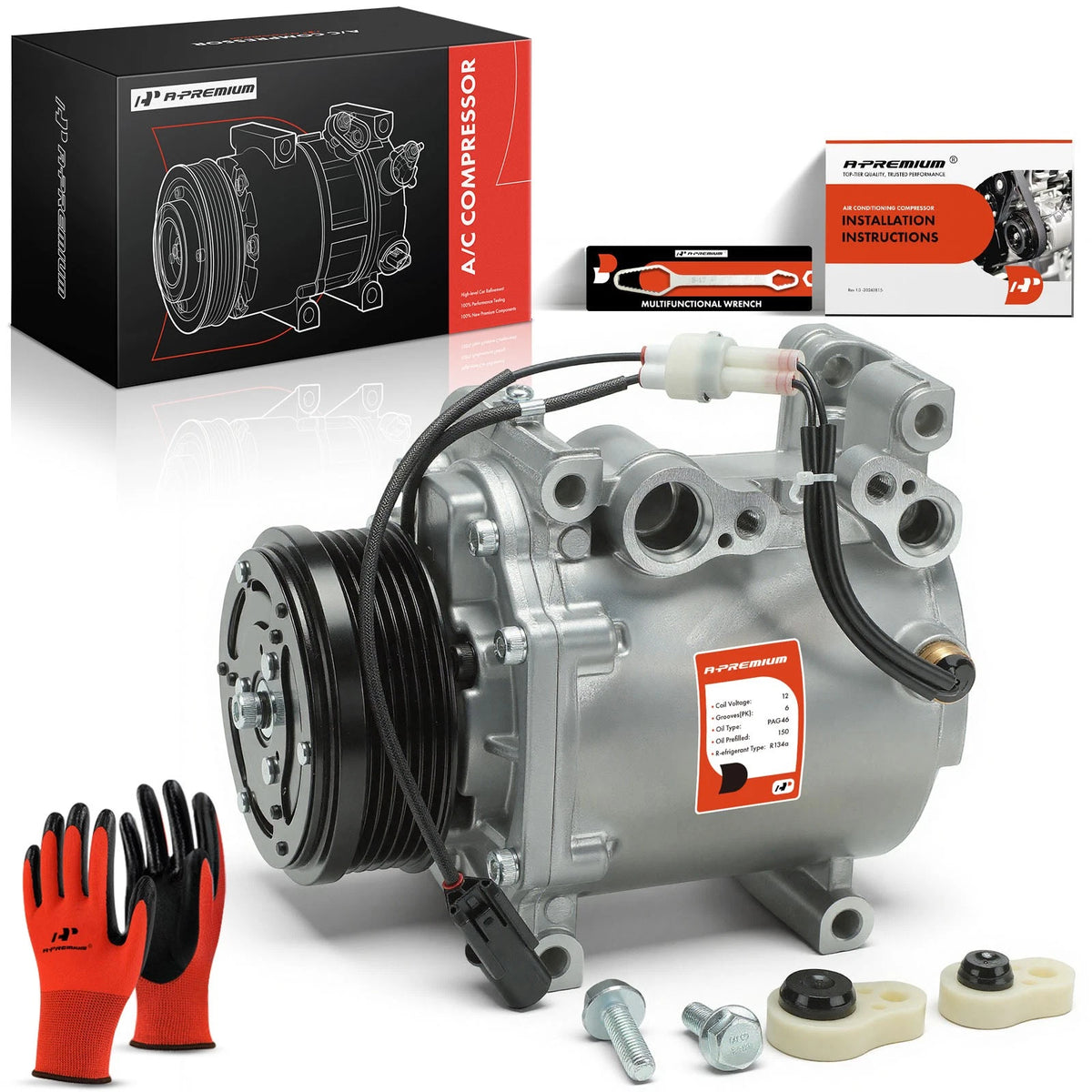 AC Compressor w/ Clutch for Mitsubishi Eclipse (2006–2010, 2012) 6512196, MR513474, 78493, CO10773T