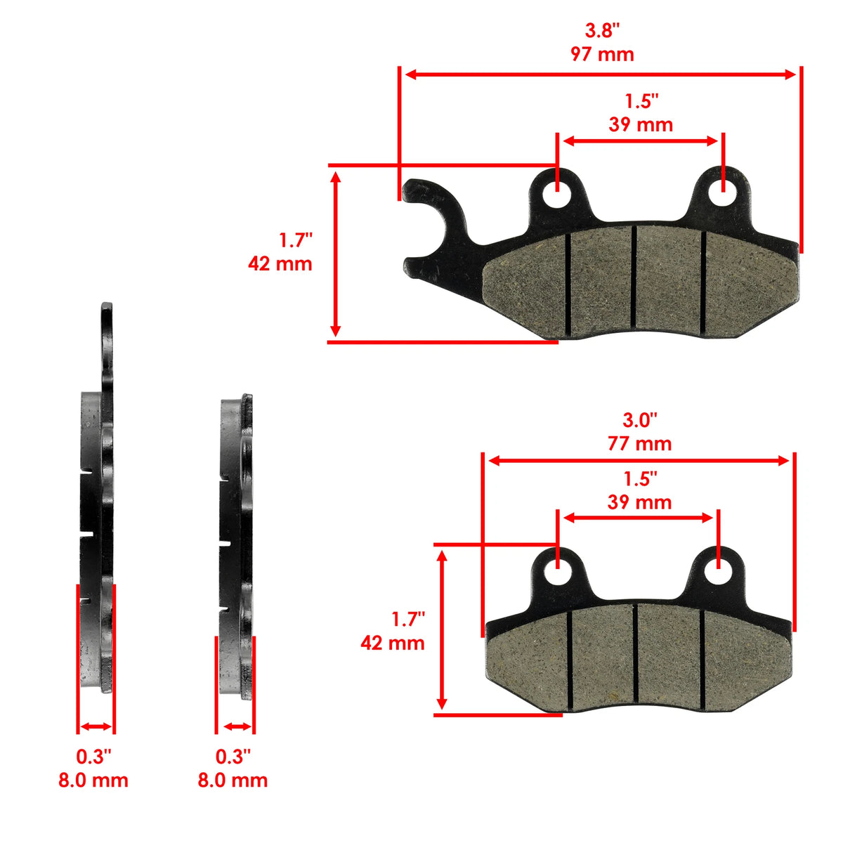 Set of 4 Brake Pads for Yamaha Rhino 700 (2008–2013) MP103AA2007, 3TU-W0045-00