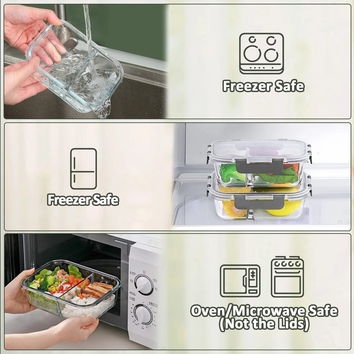 5-Pack Glass Meal Prep Containers for Meal Prep (2 Compartments)