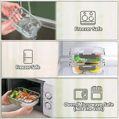 5-Pack Glass Meal Prep Containers for Meal Prep (2 Compartments)
