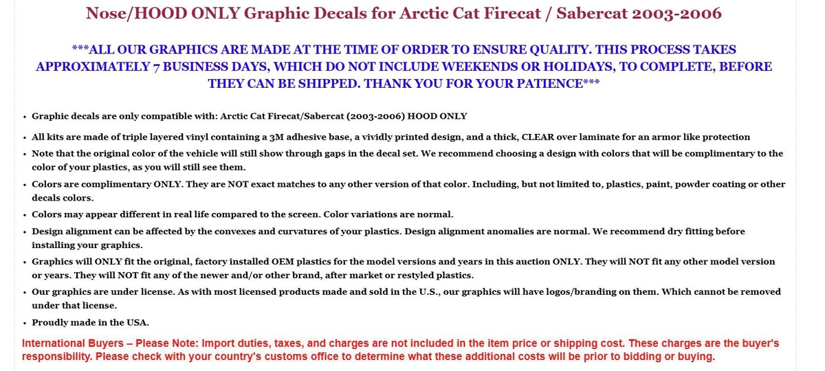 SLED Graphic Hood Decals for Arctic Cat Firecat/Sabercat (2003–2006)