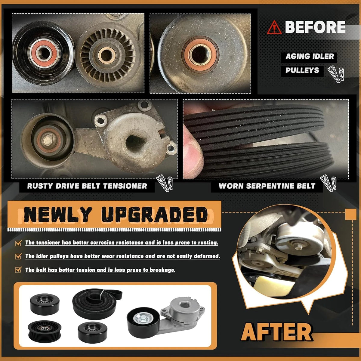 Serpentine Belt Drive Kit Tensioner & Idler Pulley for Ford Expedition