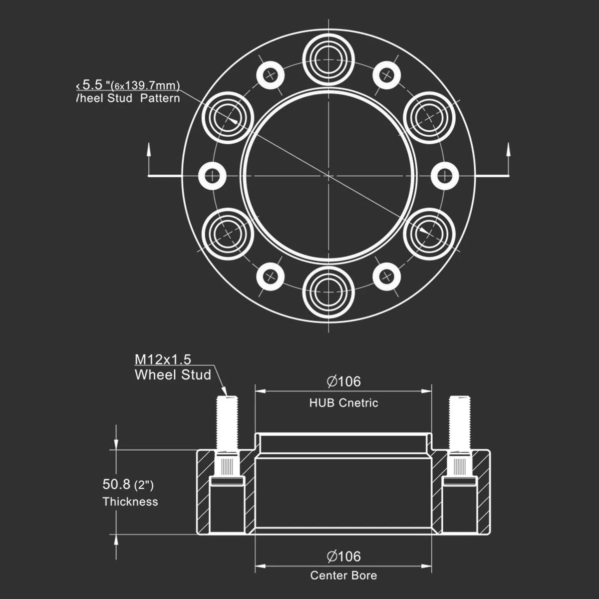 2 Inch Hubcentric Wheel Spacers (106mm Bore) for Toyota/Lexus 4PCS (2010–2015)