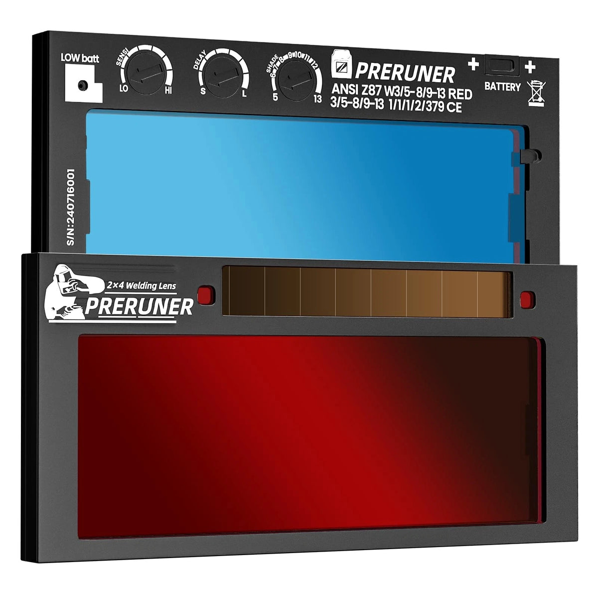 2X PRERUNER Flex Series Red Shade Auto Darkening Welding Lens 2x4-1/4