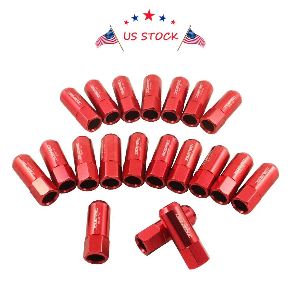 Set of 20 Red Aluminum Tuner Racing Extended Lug Nuts for Universal