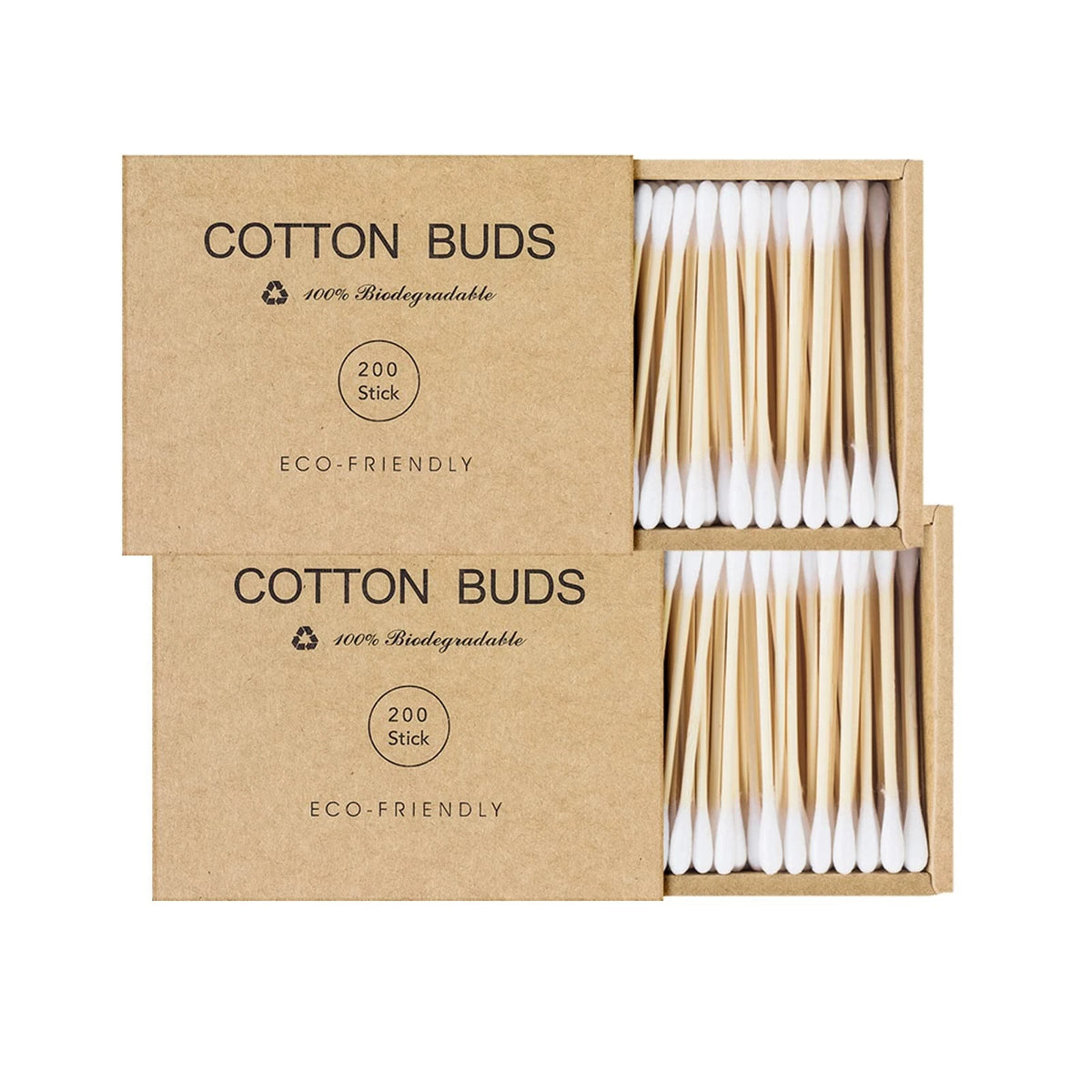 Set of 2 Bamboo Cotton Swabs with Wooden Sticks (400 Count)